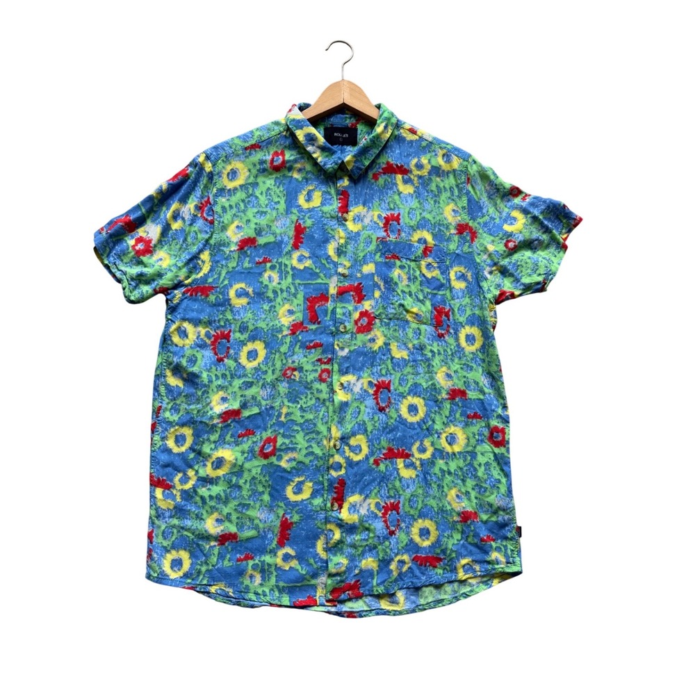 Rolla's Button‎ Down Shirt Mens Large Multi Color Abstract Floral Viscose Pocket
